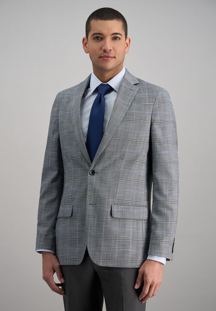 J.M. Haggar Large Plaid Windowpane Sport Coat, GREY SLATE