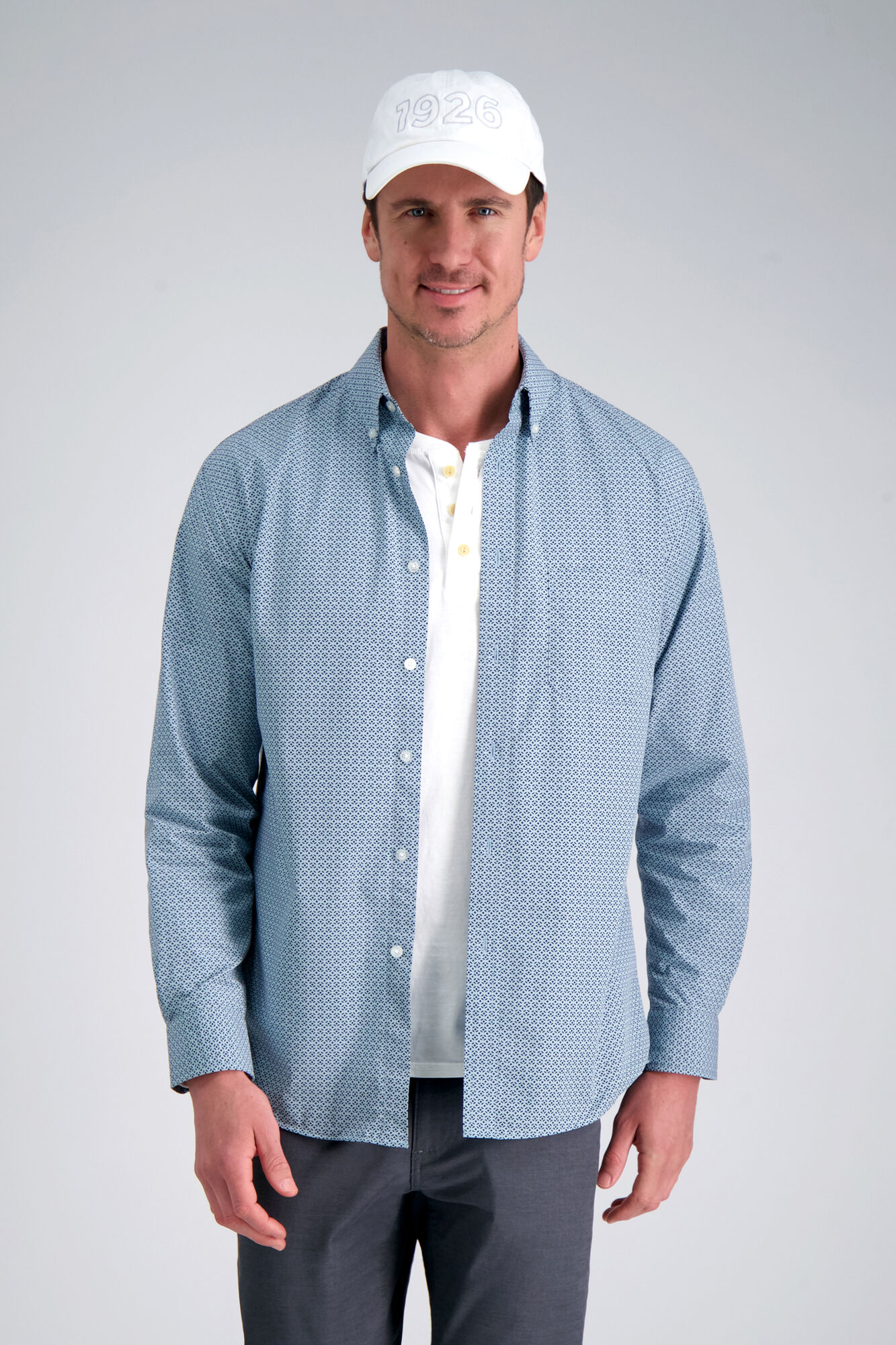 Haggar Long Sleeve Poplin Shirt Light Blue (HW00583 Clothing Shirts & Tops) photo