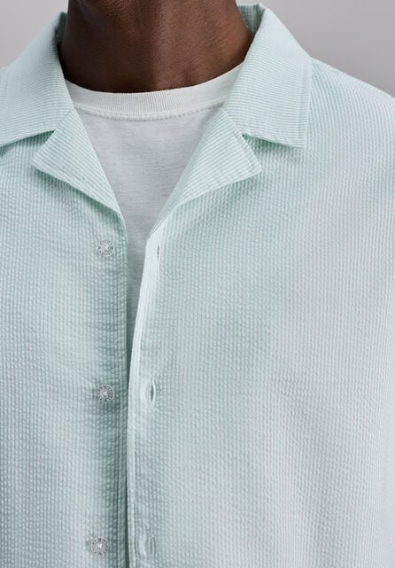 Short Sleeve Seersucker Camp Shirt, SEAFOAM