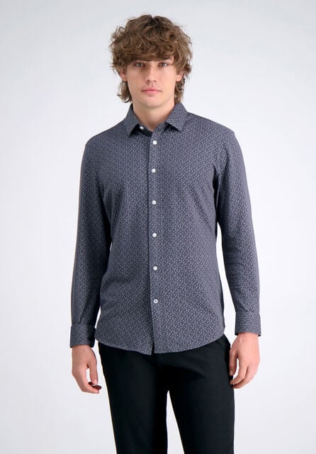 Long Sleeve Pique Shirt - Geo Ditsy, Black / Charcoal