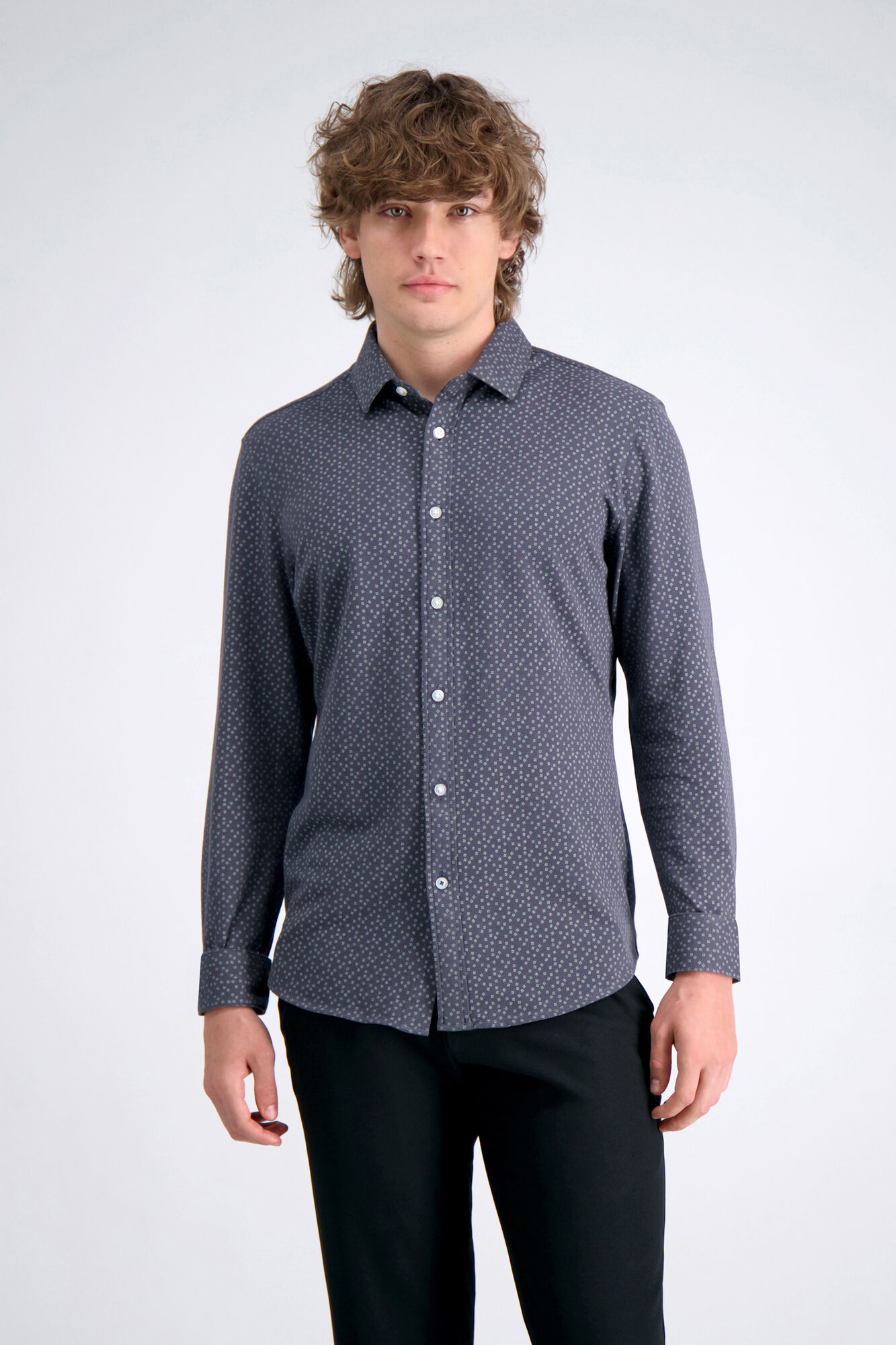 Haggar Long Sleeve Pique Shirt - Geo Ditsy Black / Charcoal (HW00427 Clothing Shirts & Tops) photo
