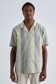 Short Sleeve Linen Stripe Camp Shirt, Yellow view# 1