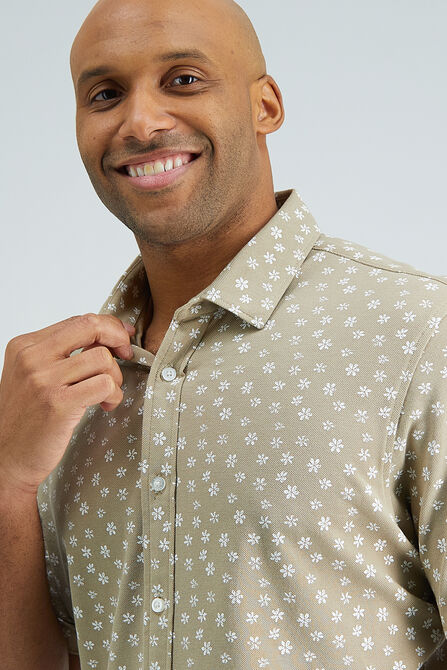 Pique Button Down Shirt - Floral Stamp,  view# 3