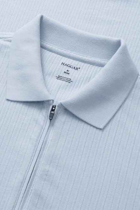 Premium Comfort Quarter Zip Jacquard Polo, Sky view# 4