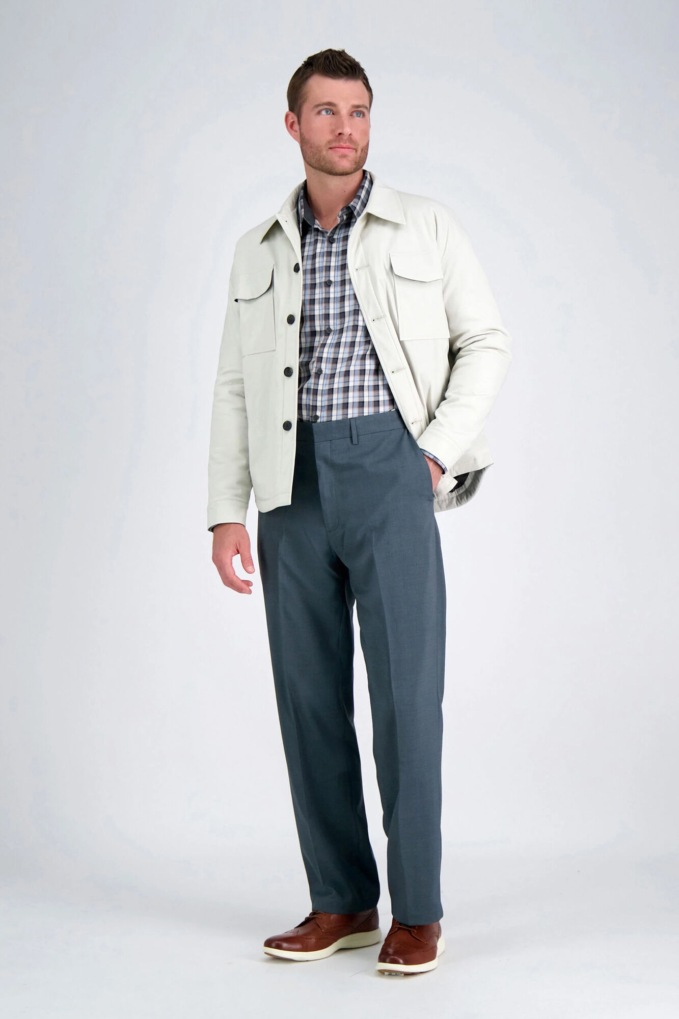 Haggar Premium Comfort Dress Pant - Subtle Plaid Med Grey (HD10706 Clothing Pants) photo