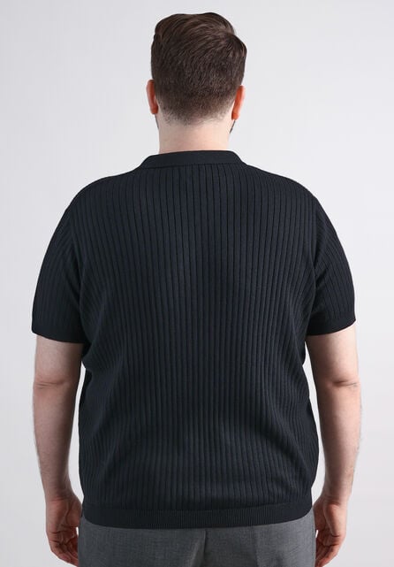 Big &amp; Tall Johnny Collar Ribbed Sweater, Black