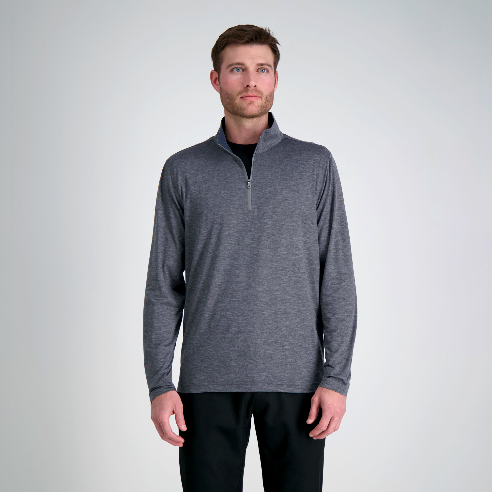 Haggar The Active Series Quarter Zip Heather Jersey Charcoal Htr (HK10074 Clothing Shirts & Tops) photo