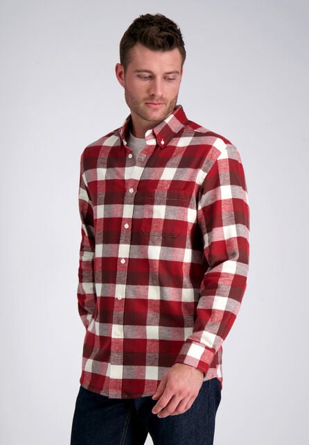 Long Flannel Plaid Shirt, Heather Burgundy