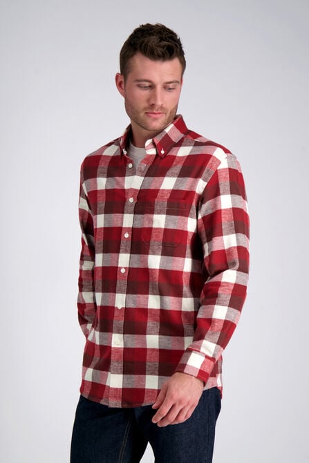 Long Flannel Plaid Shirt, Heather Burgundy view# 1