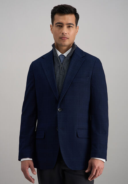 J.M. Haggar Large Tonal Plaid Sport Coat, Navy