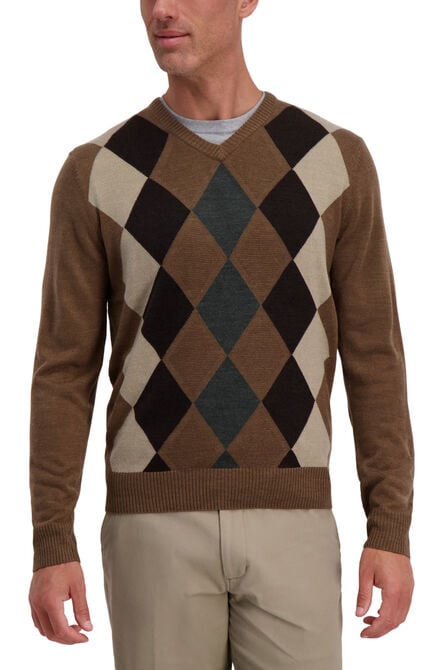 Argyle V-Neck Sweater, Bark view# 1