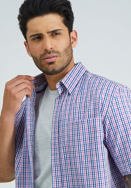 Woven Button Down Shirt - Multi Gingham, Pink