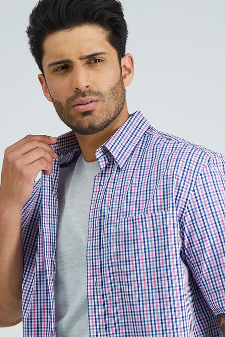 Woven Button Down Shirt - Multi Gingham, Pink view# 2