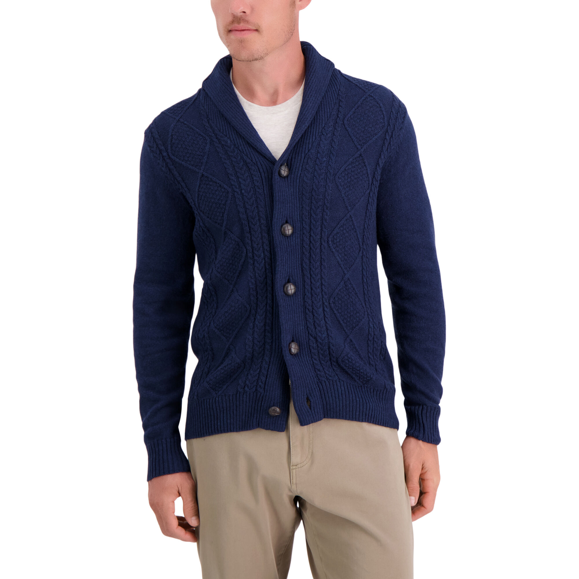 Aran Cable Shawl Button Cardigan