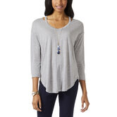 3/4 Sleeve Neck Detail Top, Grey Mix view# 1