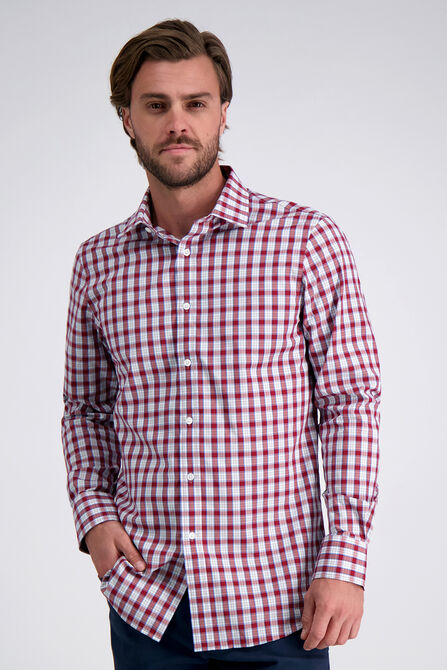 Premium Comfort Dress Shirt - White and Red Plaid, Navy view# 1