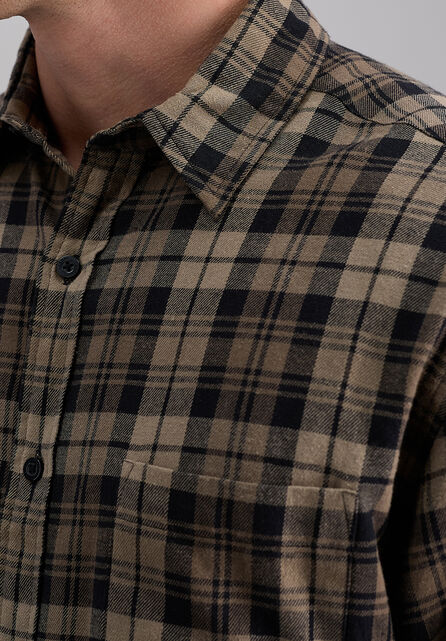 Long Sleeve Flannel Plaid Shirt, Mocha