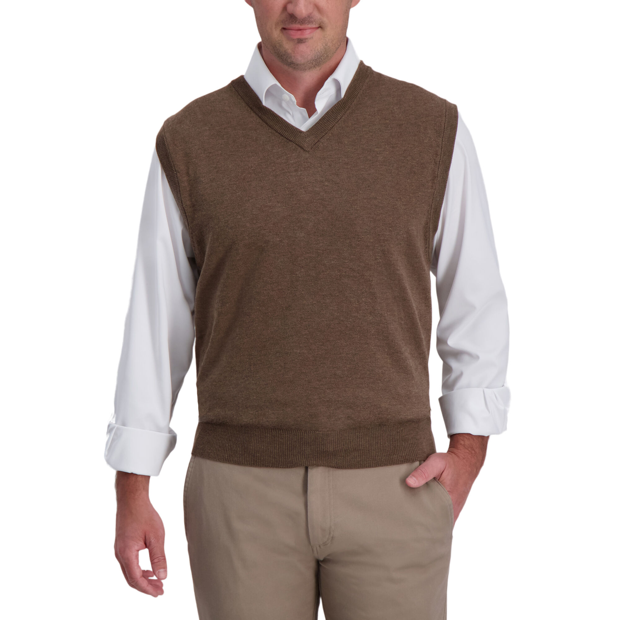 Haggar Basic V-Neck Sweater Vest Bark (HGHF9S6216) photo