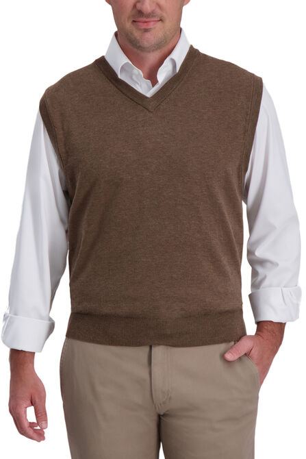 Basic V-Neck Sweater Vest, Bark view# 1