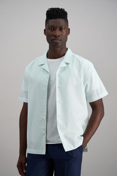 Short Sleeve Seersucker Camp Shirt, SEAFOAM view# 1