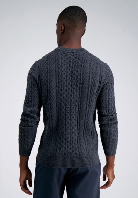 Long Sleeve Aran Cable Sweater, Charcoal Htr