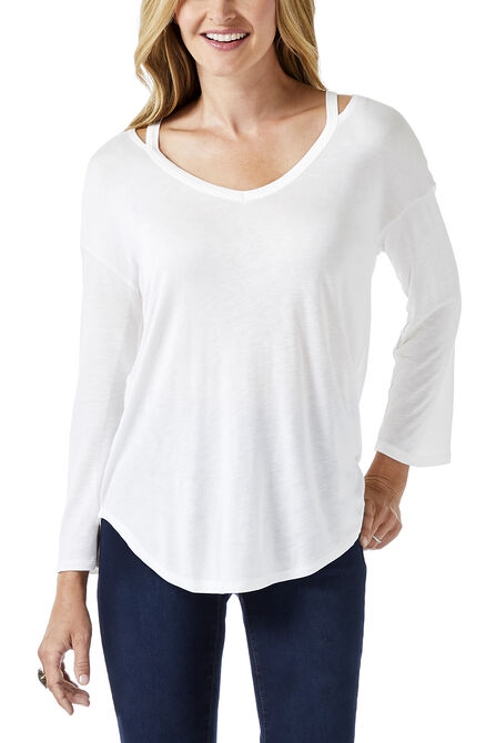 3/4 Sleeve Neck Detail Top, Cream view# 1