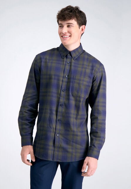 Long Sleeve Brushed Cotton Plaid Shirt, Taupe