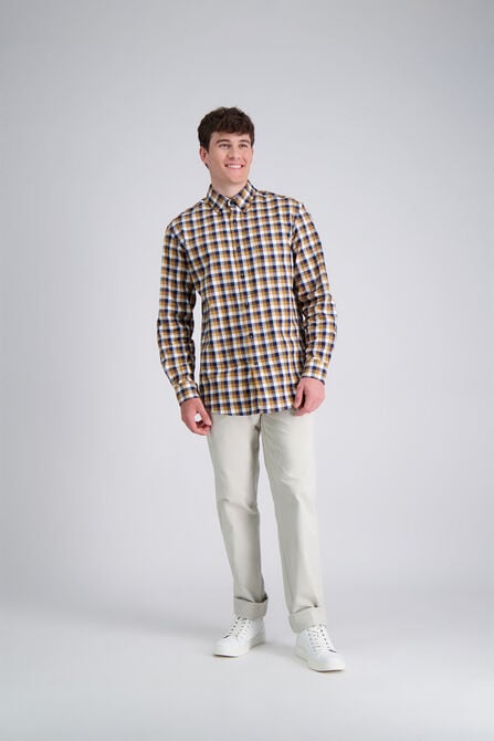 Long Sleeve Brushed Cotton Plaid Shirt, Mocha view# 3