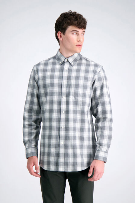 Long Sleeve Brushed Cotton Plaid Shirt, Heather Grey view# 1