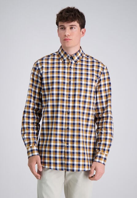 Long Sleeve Brushed Cotton Plaid Shirt, Mocha