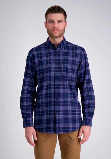 Long Sleeve Flannel Plaid Shirt, BLUE