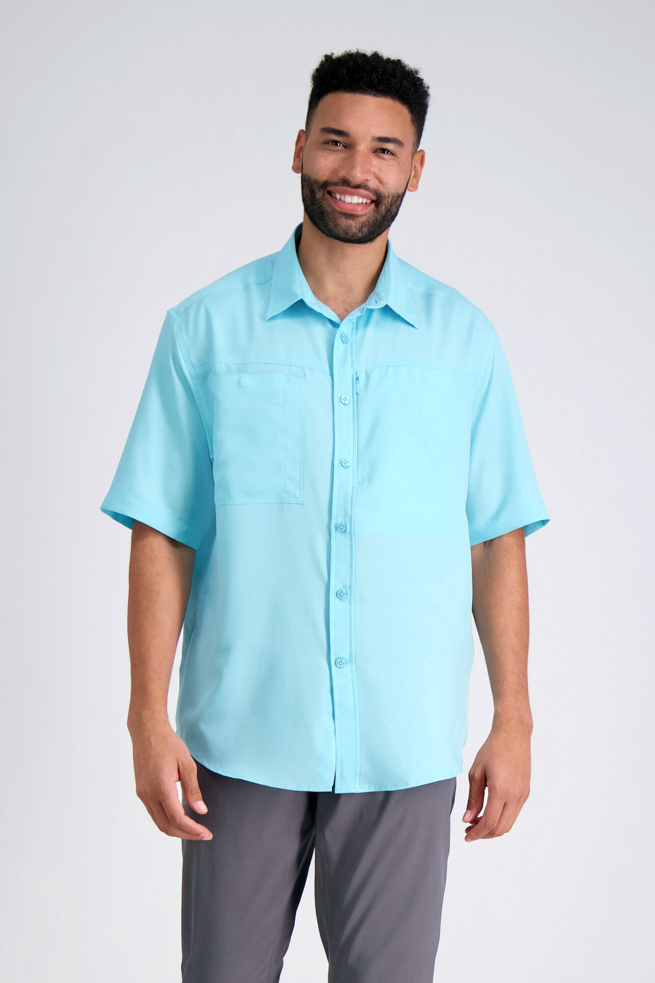 Haggar Dobby Button Down Shirt Turquoise (HW00504 Clothing Shirts & Tops) photo