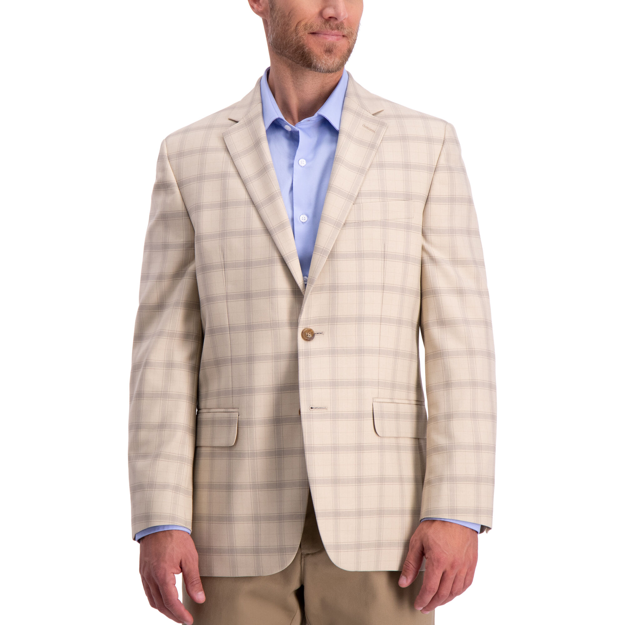 Haggar Khaki Windowpane Sport Coat Medium Beige (HJ00353 Clothing Suits) photo