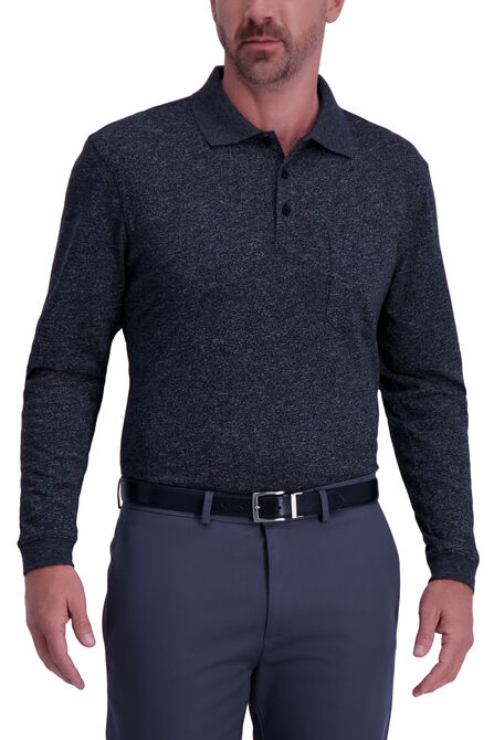 Solid Heather Long Sleeve Polo, Black view# 1
