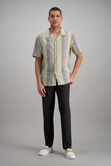 Short Sleeve Linen Stripe Camp Shirt, Yellow view# 3