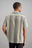 Short Sleeve Linen Stripe Camp Shirt, Yellow view# 4