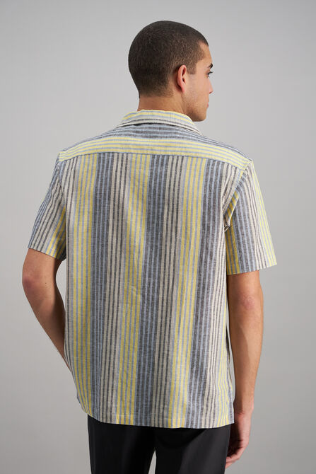 Short Sleeve Linen Stripe Camp Shirt, Yellow view# 4