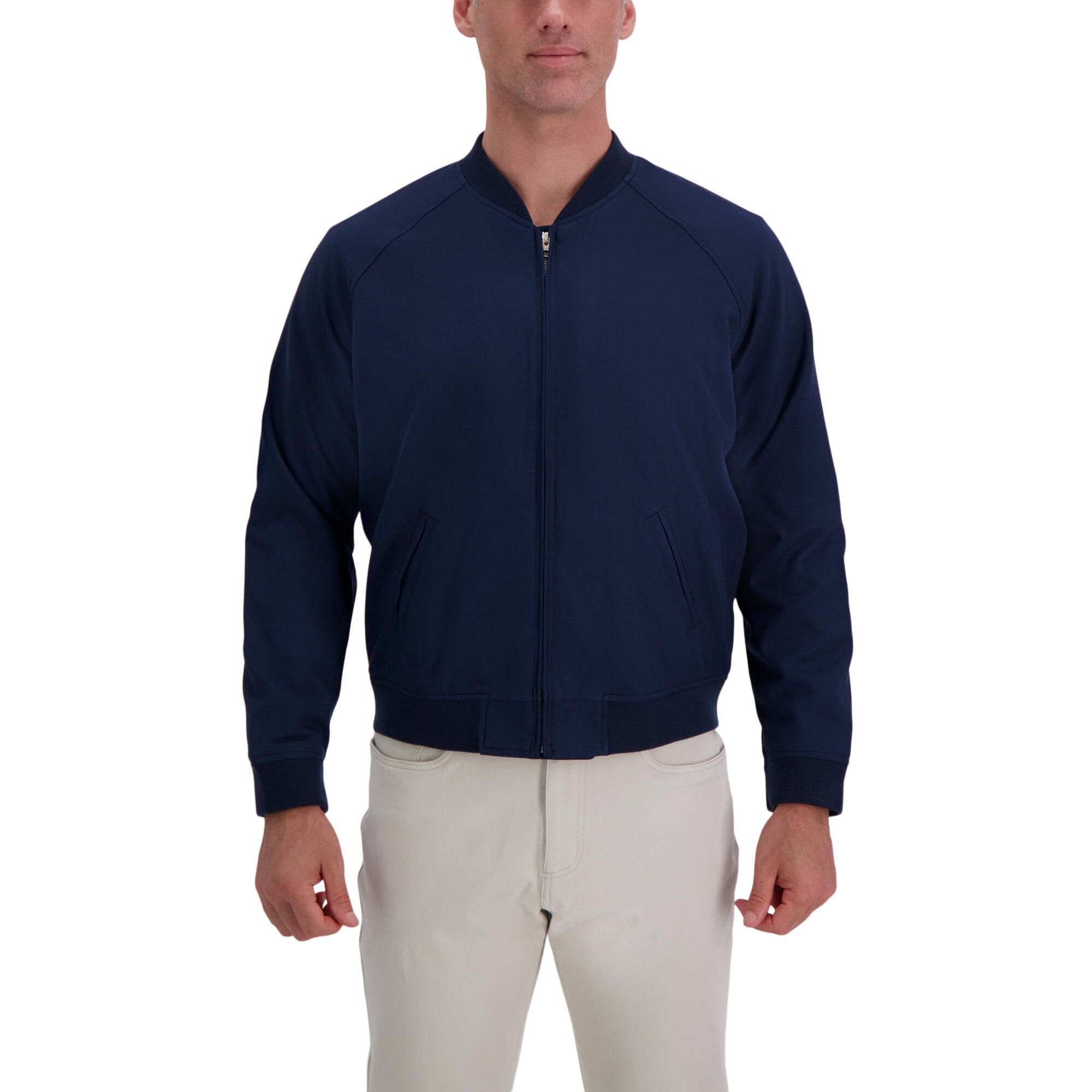 Haggar Stretch Gabardine Solid Full-Zip Bomber Jacket Navy (HQ00005) photo