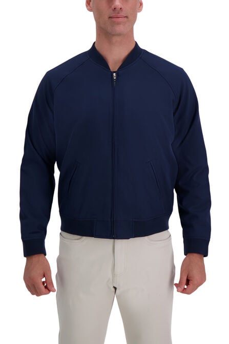 Stretch Gabardine Solid Full-Zip Bomber Jacket, Navy view# 1