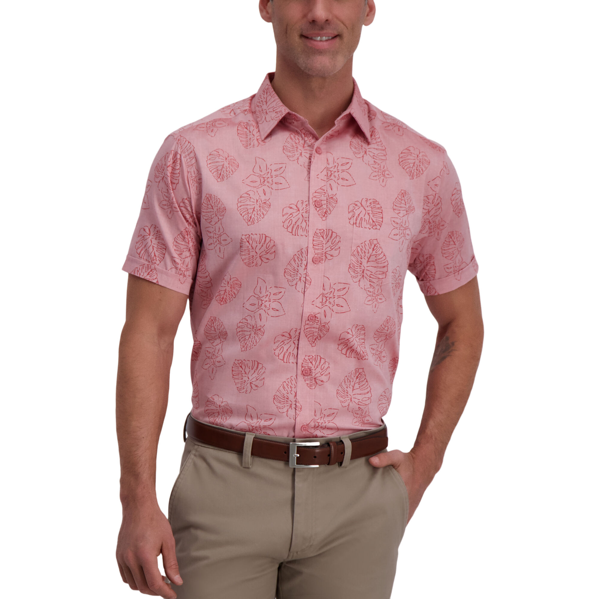 Haggar Chambray Leaf Shirt Woodrose (038533) photo