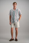 Short Sleeve Linen Stripe Camp Shirt, Pink view# 3