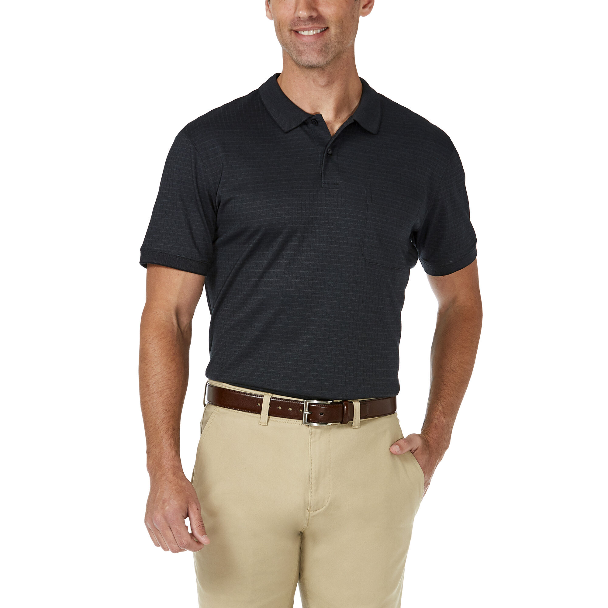 black polo and khakis