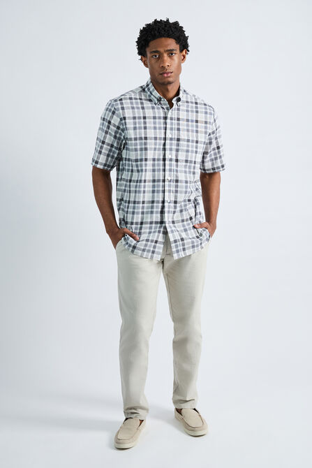 Short Sleeve Button-Down Linen Shirt, Dark Grey view# 3