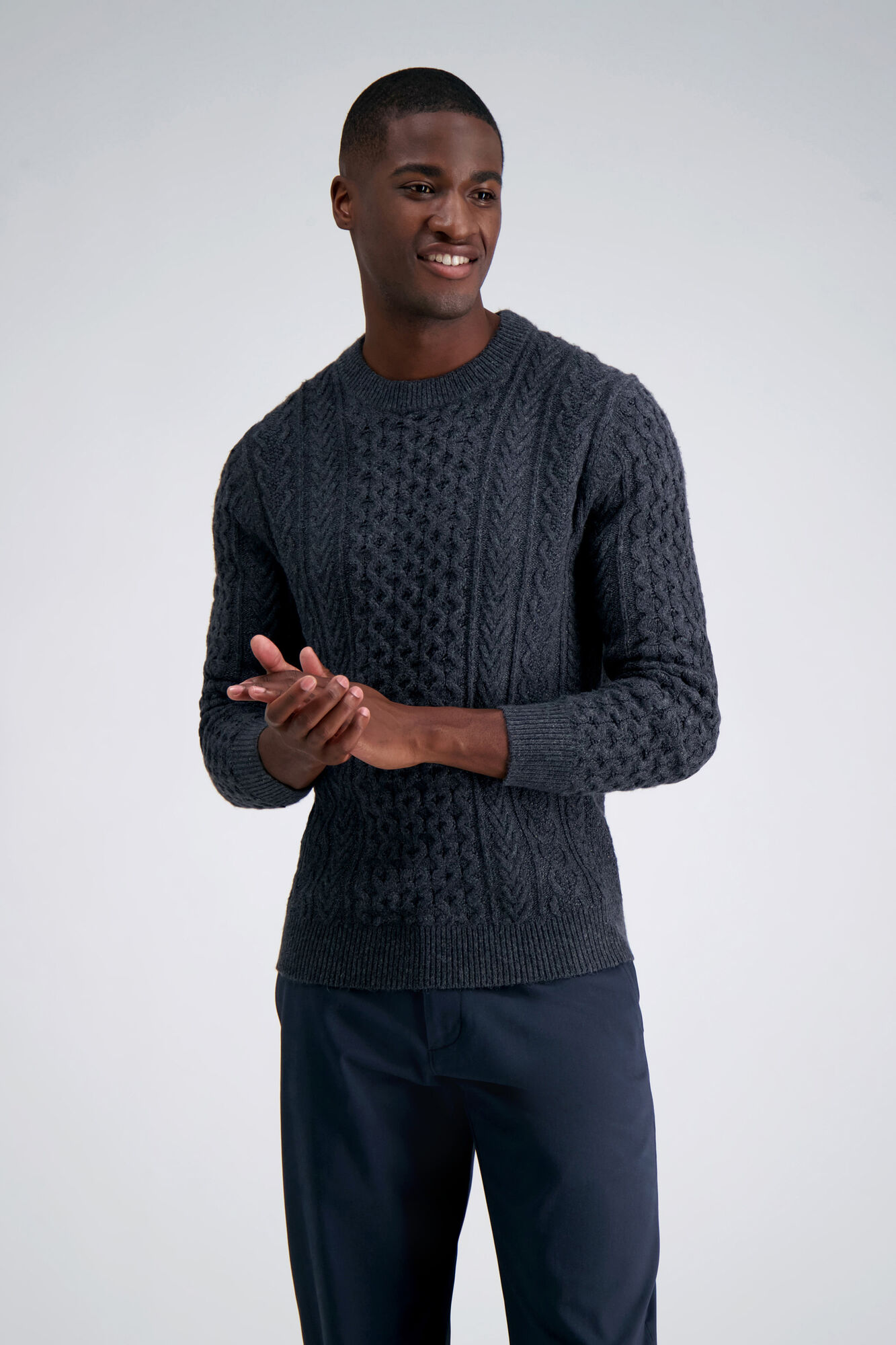 Haggar Long Sleeve Aran Cable Sweater Charcoal Htr (HF10174 Clothing Shirts & Tops) photo