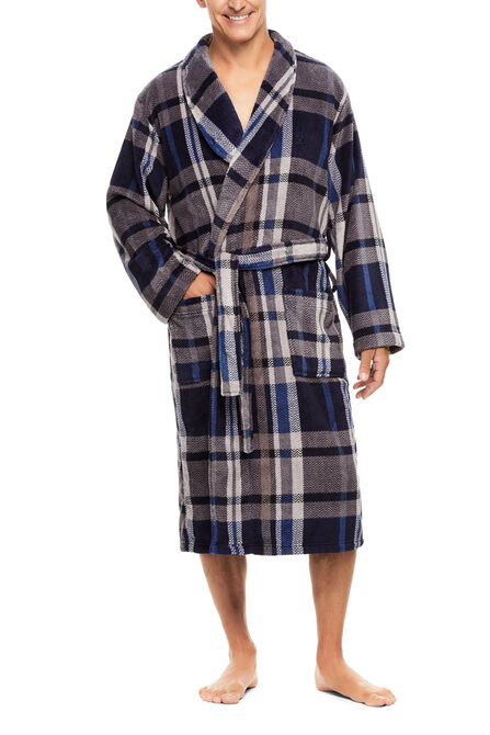 Printed Fleece Robe, Heather Blue view# 1