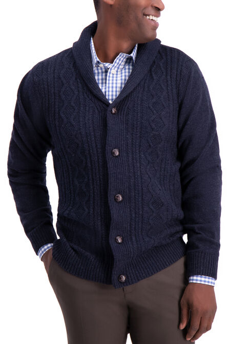 Cable Knit Cardigan for Men, Navy - AmiAmalia Luxury Knitwear