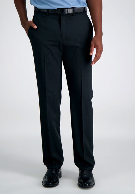 Black Slim Fit Flat Front Stretch Solid Dress Pants