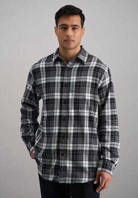 Long Sleeve Flannel Plaid Shirt, Charcoal