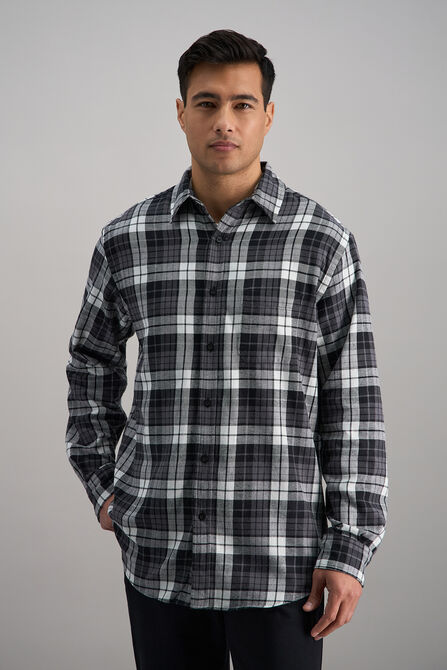 Long Sleeve Flannel Plaid Shirt, Charcoal view# 1