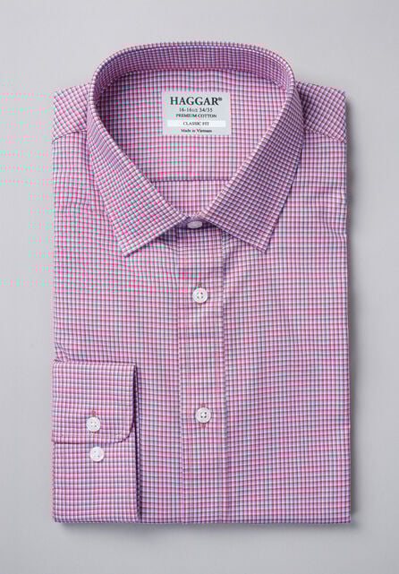 Premium Comfort Performance Cotton Dress Shirt - Red Check, Crimson
